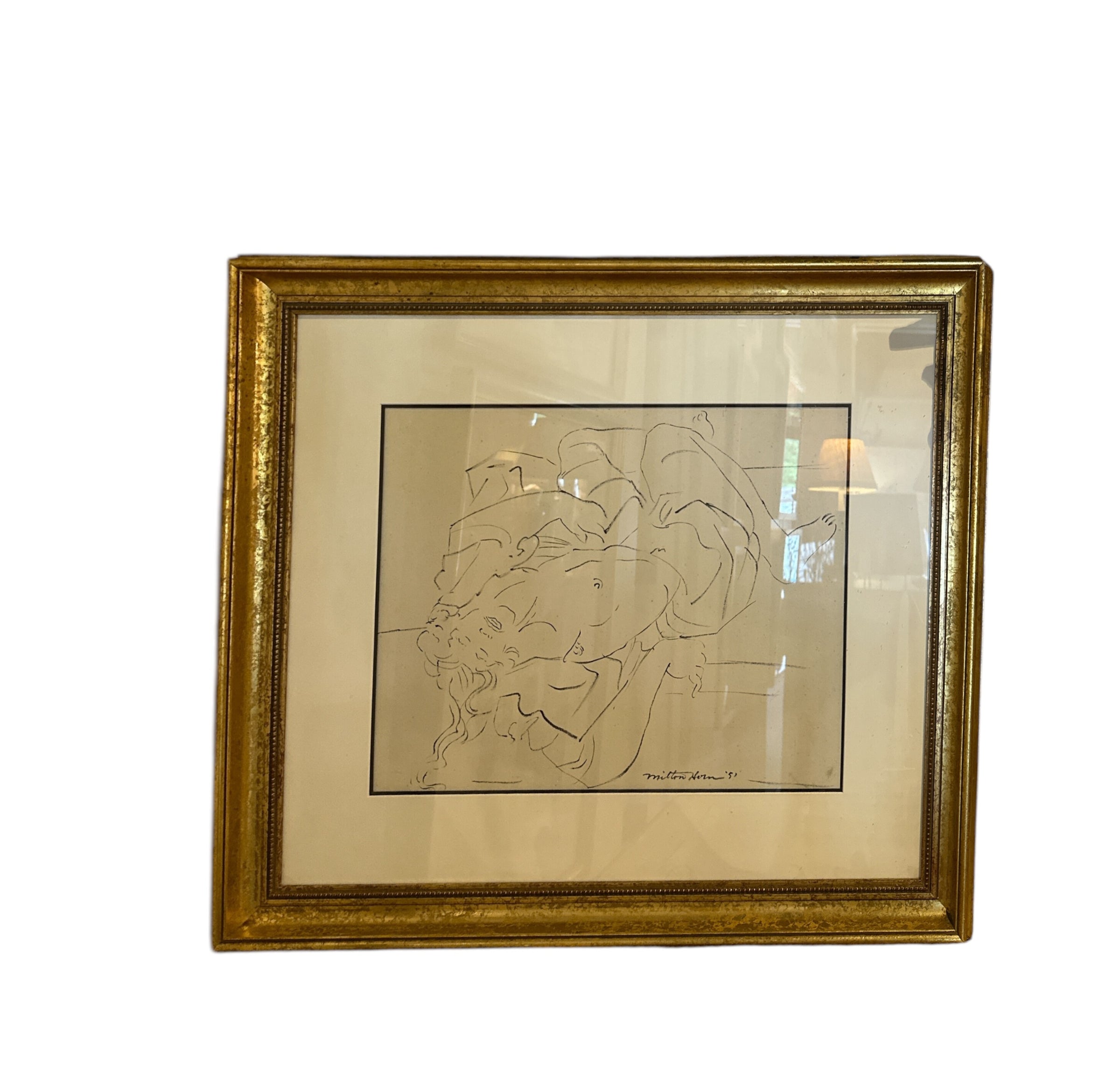 Framed Nude Sketch - Signed by Milton Horn