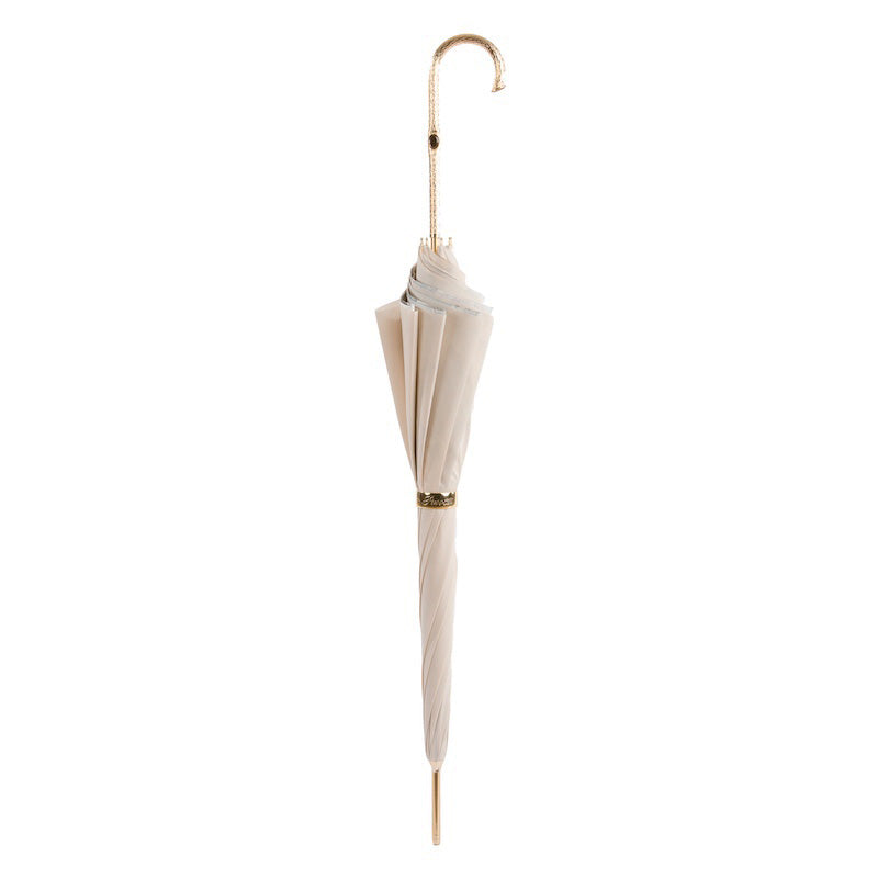 Ivory & Floral Umbrella with Brass Handle