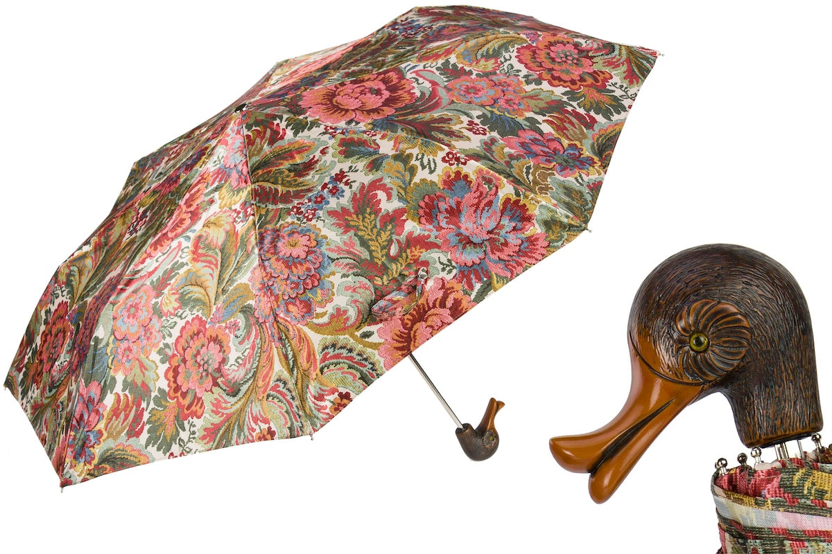 Italian Floral Duck Handled Folding Umbrella