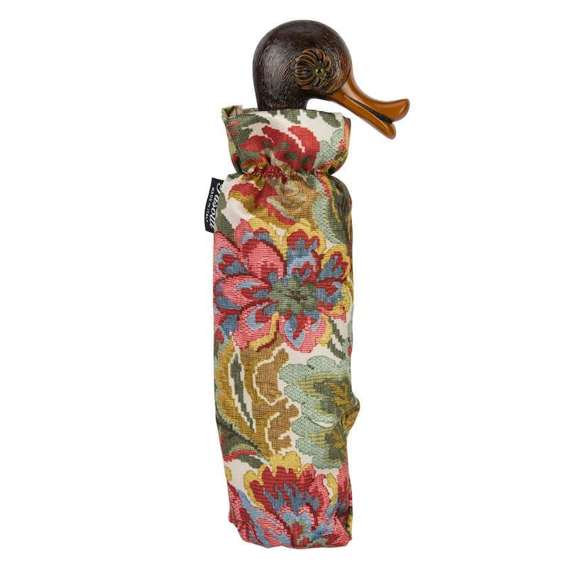 Italian Floral Duck Handled Folding Umbrella