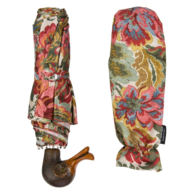 Italian Floral Duck Handled Folding Umbrella