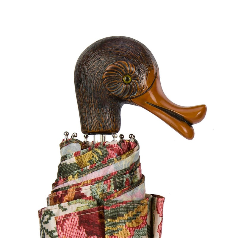 Italian Floral Duck Handled Folding Umbrella