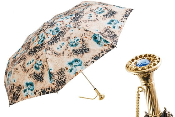 Floral & Cheetah Marquise Folding Italian Umbrella