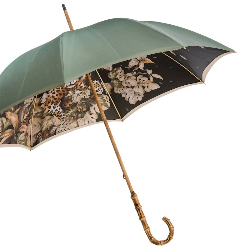 Green Leopard Umbrella with Bamboo Handle