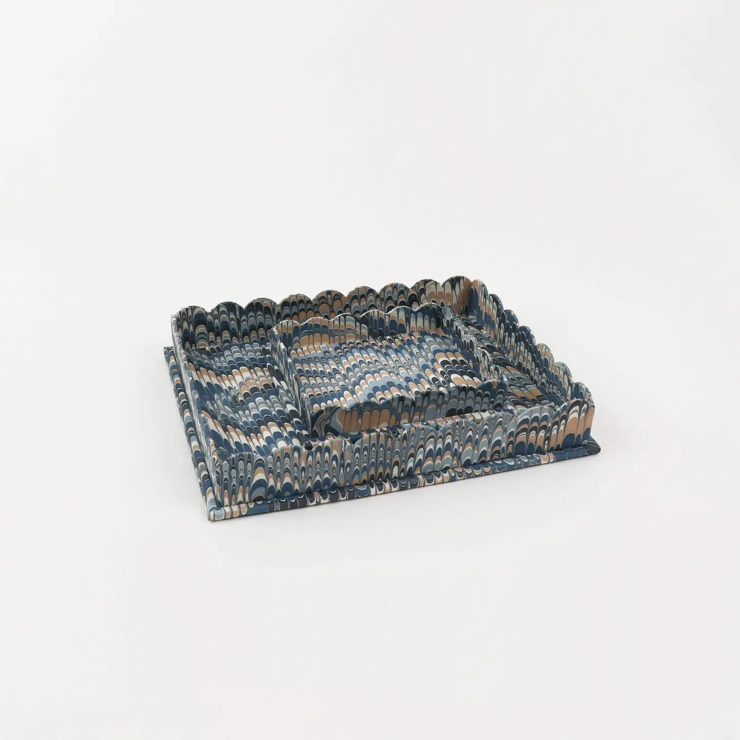 Ochre Marbled Scalloped Tray Set