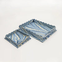 Light Blue Marbled Scalloped Tray Set