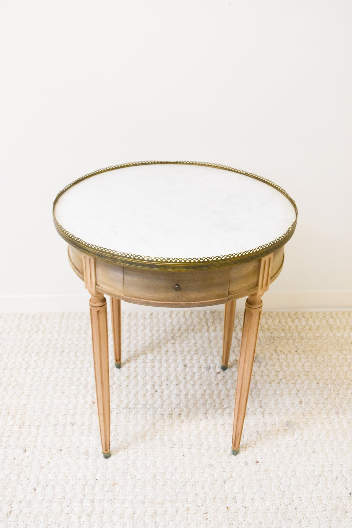 Bleached Side Table with Brass Gallery
