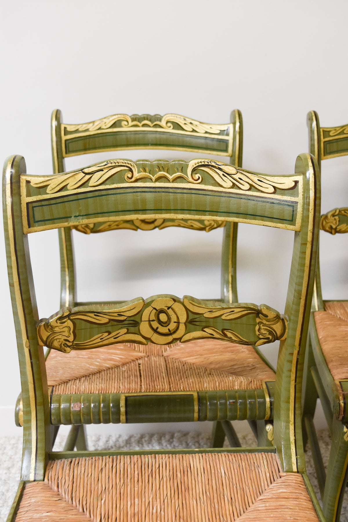 Set of 4 Green Hand Painted American Chairs