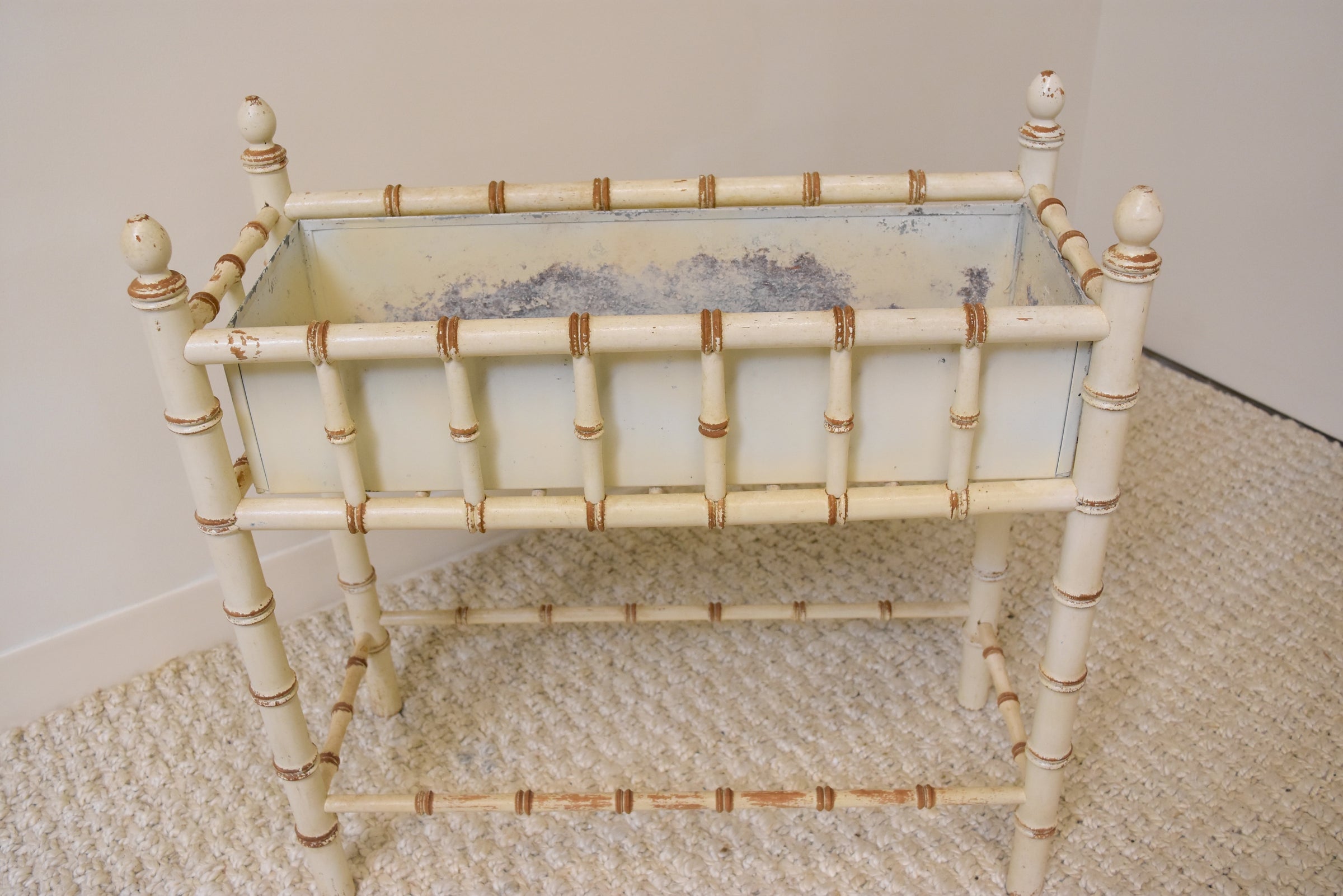 Cream Painted Faux Bamboo Planter