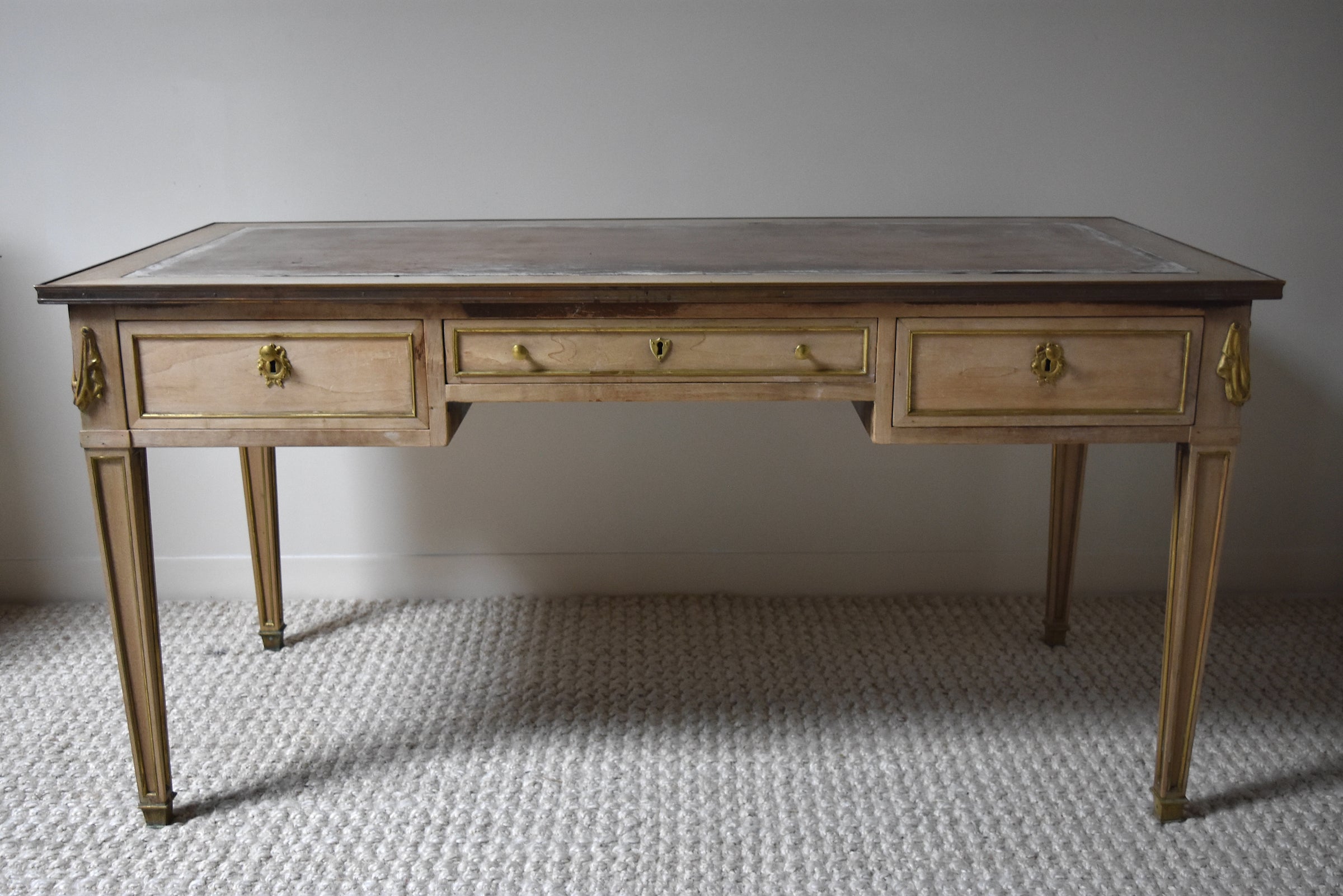 Louis XVI Bleached Desk with Brass Inlays