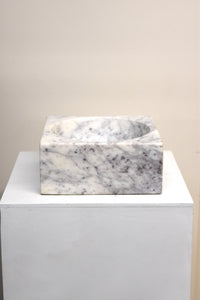 Large Square White Marble Concave Bowl