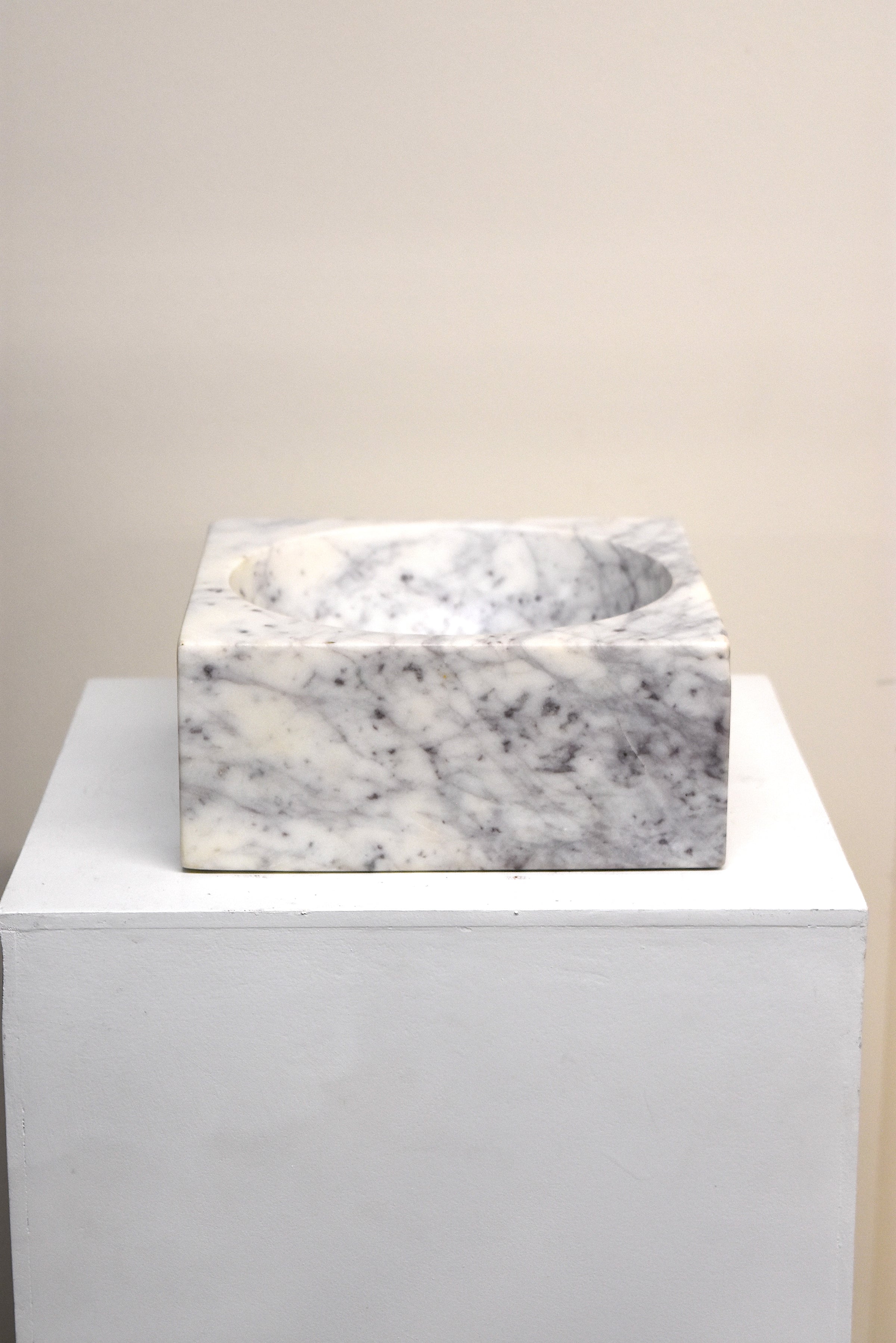 Large Square White Marble Concave Bowl