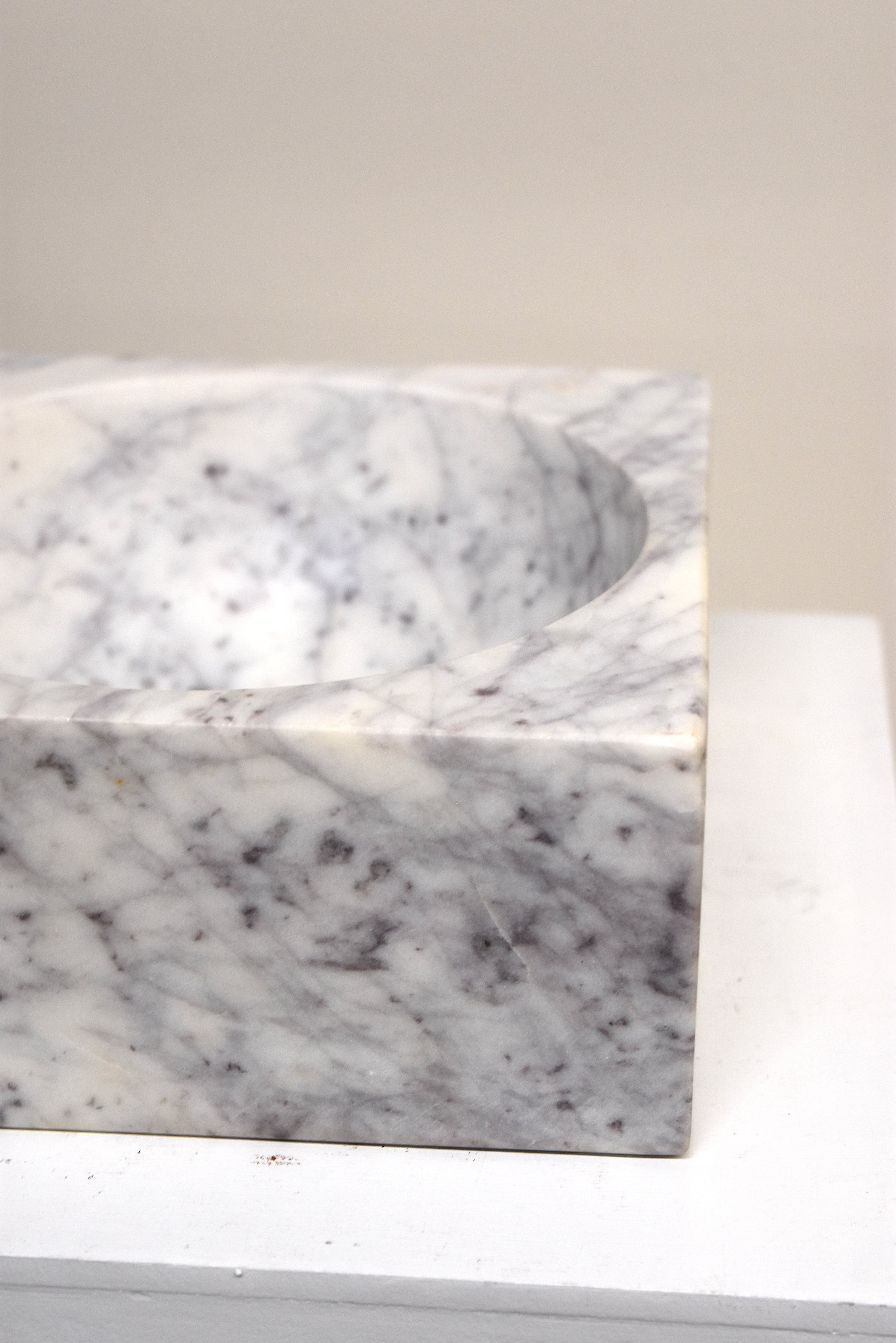Large Square White Marble Concave Bowl