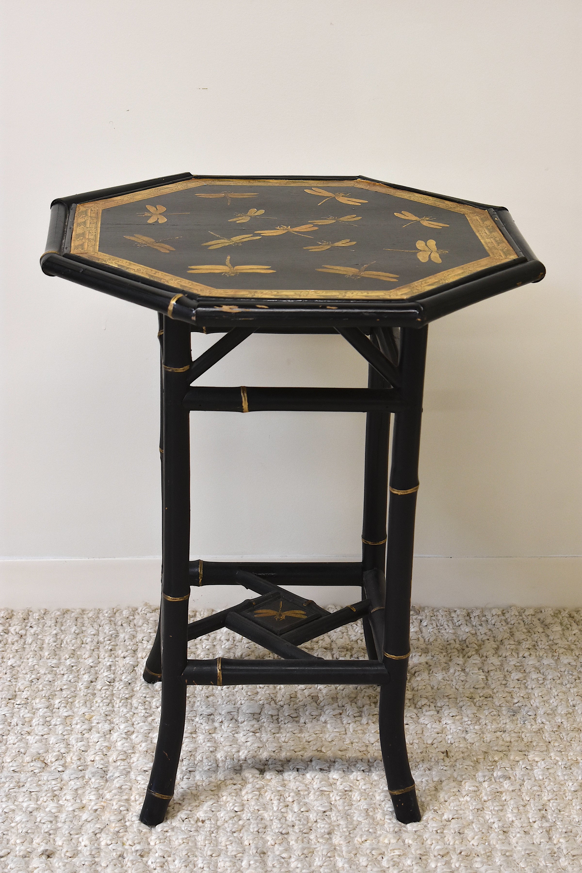 Faux Bamboo Decopagued Dragonfly Side Table