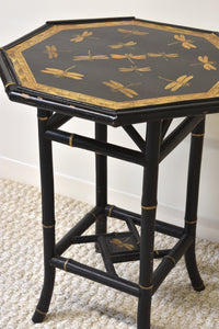 Faux Bamboo Decopagued Dragonfly Side Table