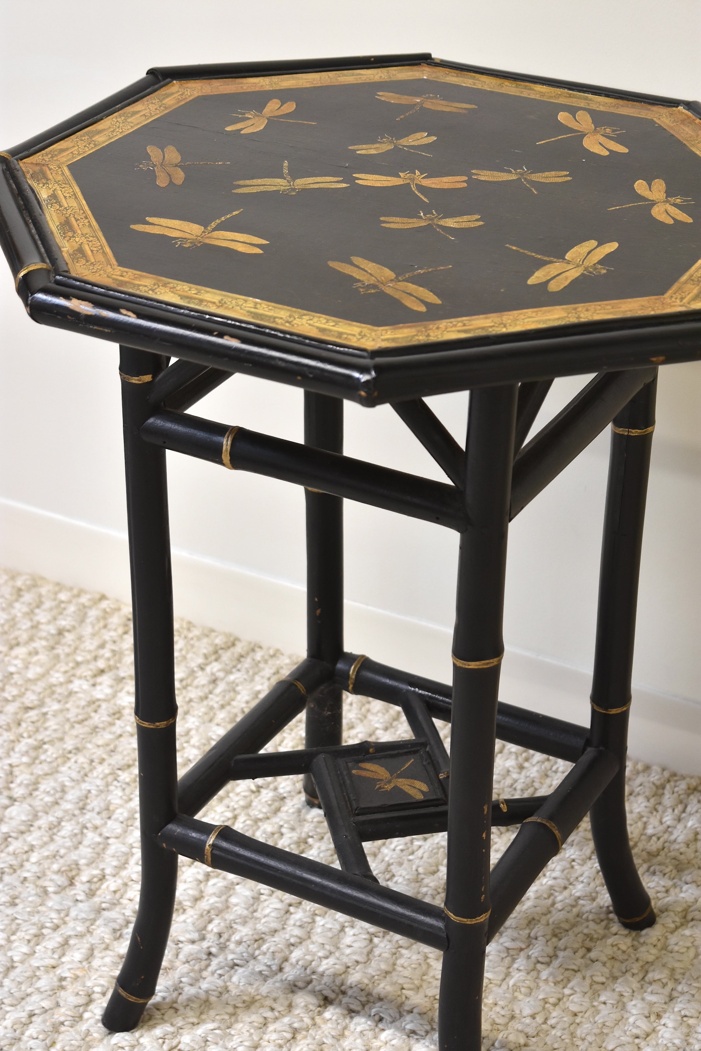 Faux Bamboo Decopagued Dragonfly Side Table