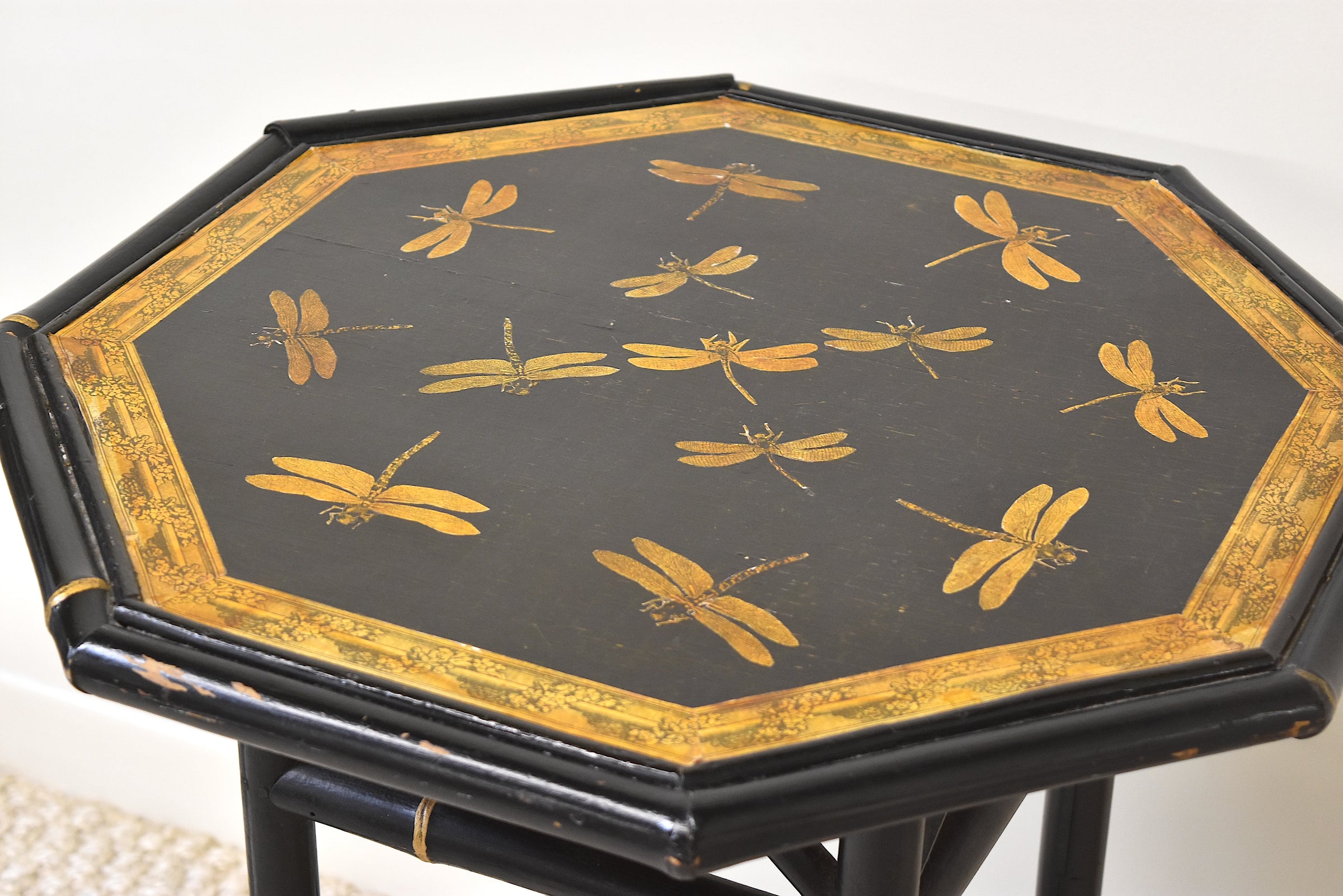 Faux Bamboo Decopagued Dragonfly Side Table