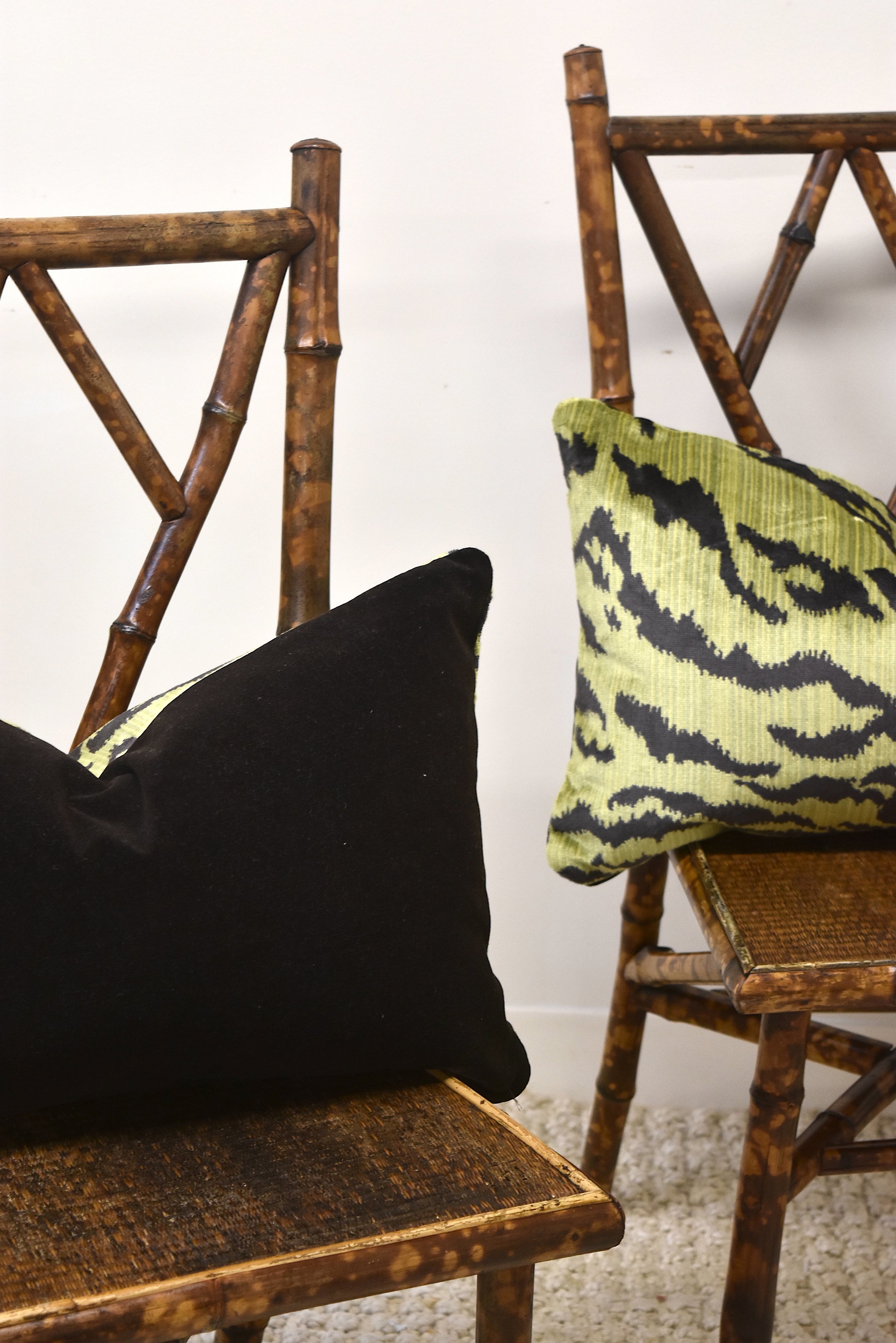 Pair of Green Le Tigre Scalamandre Lumbar Pillows