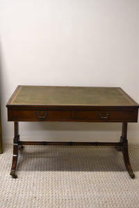 English Green Leather Top Desk