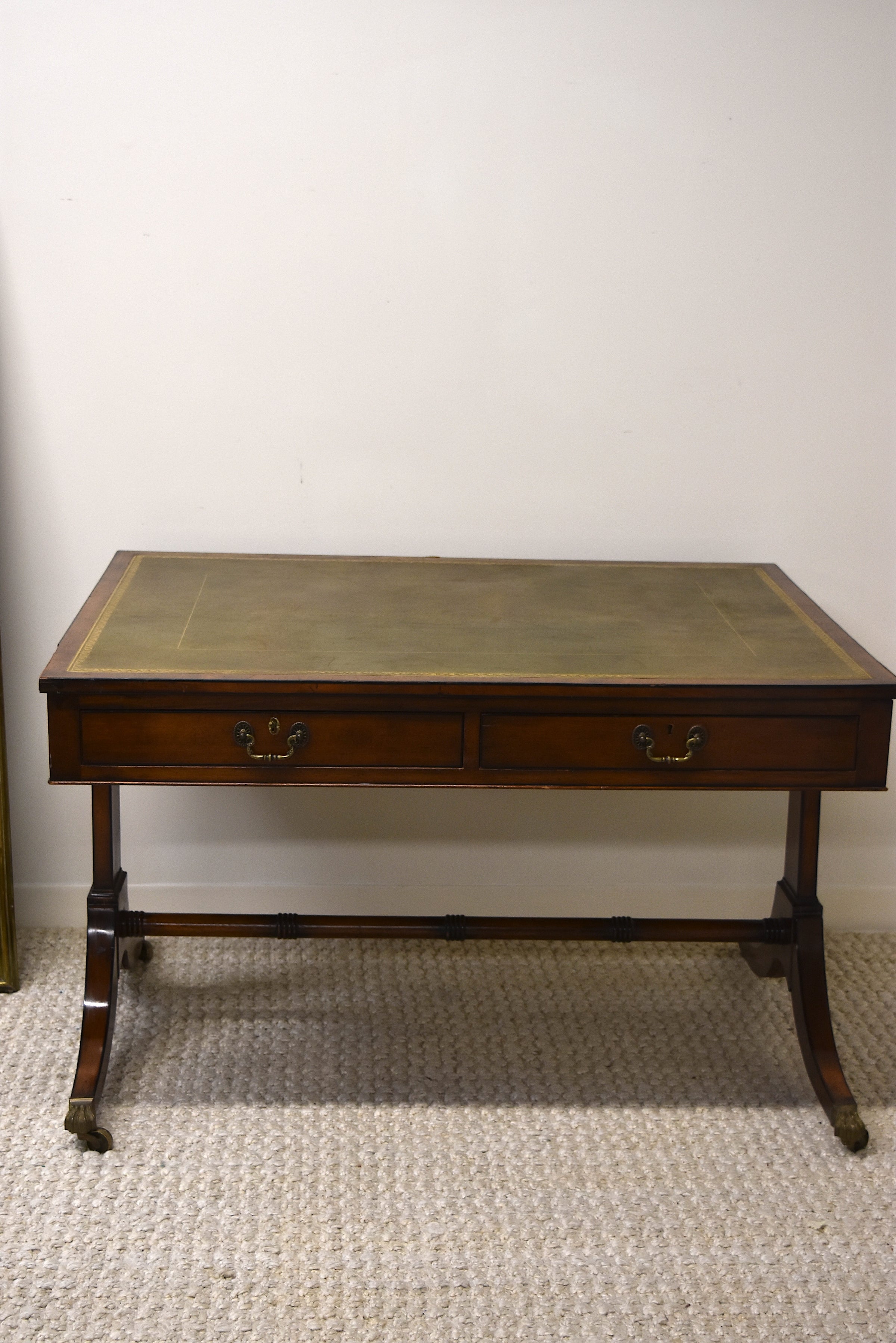 English Green Leather Top Desk