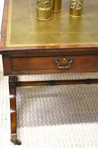 English Green Leather Top Desk