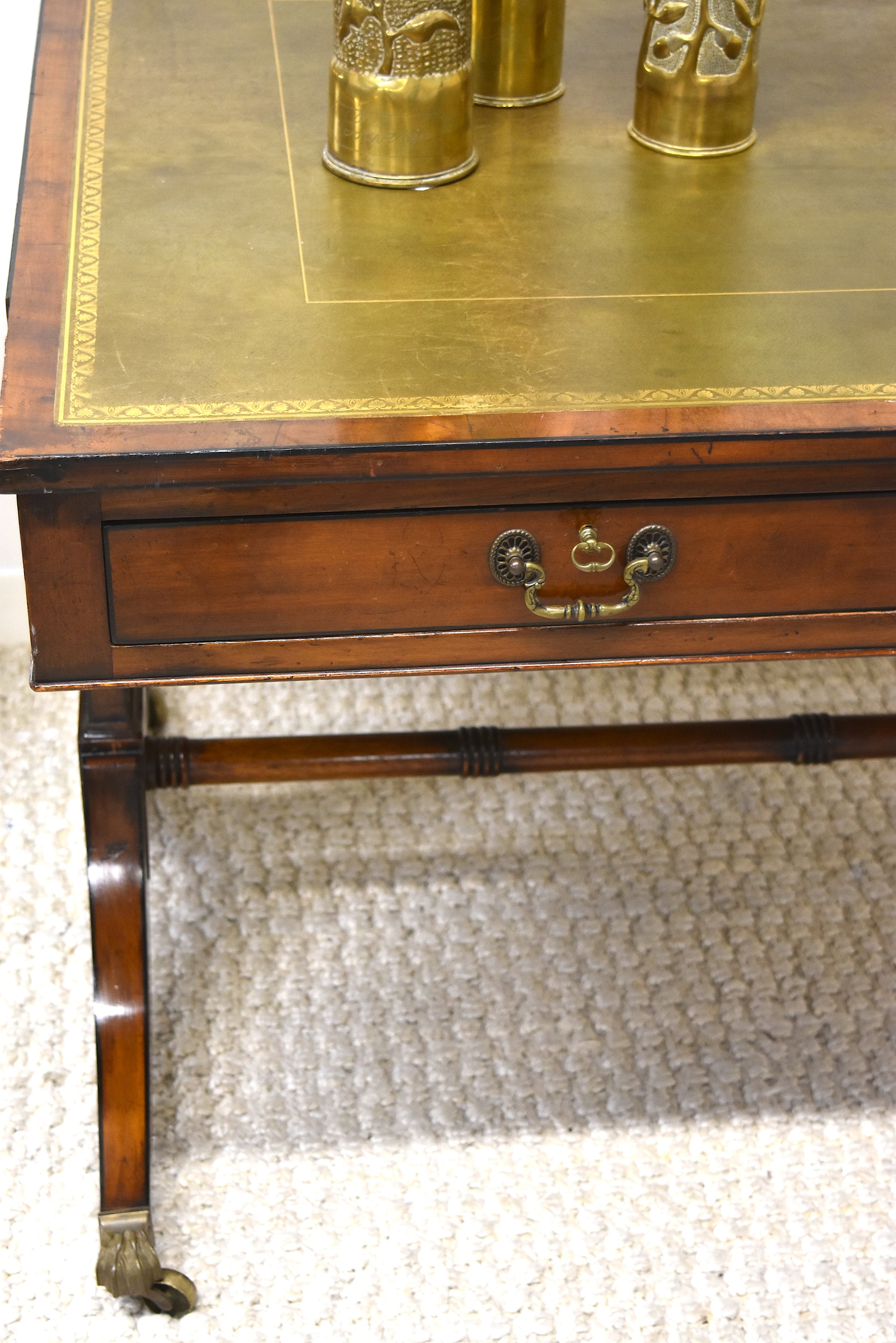 English Green Leather Top Desk