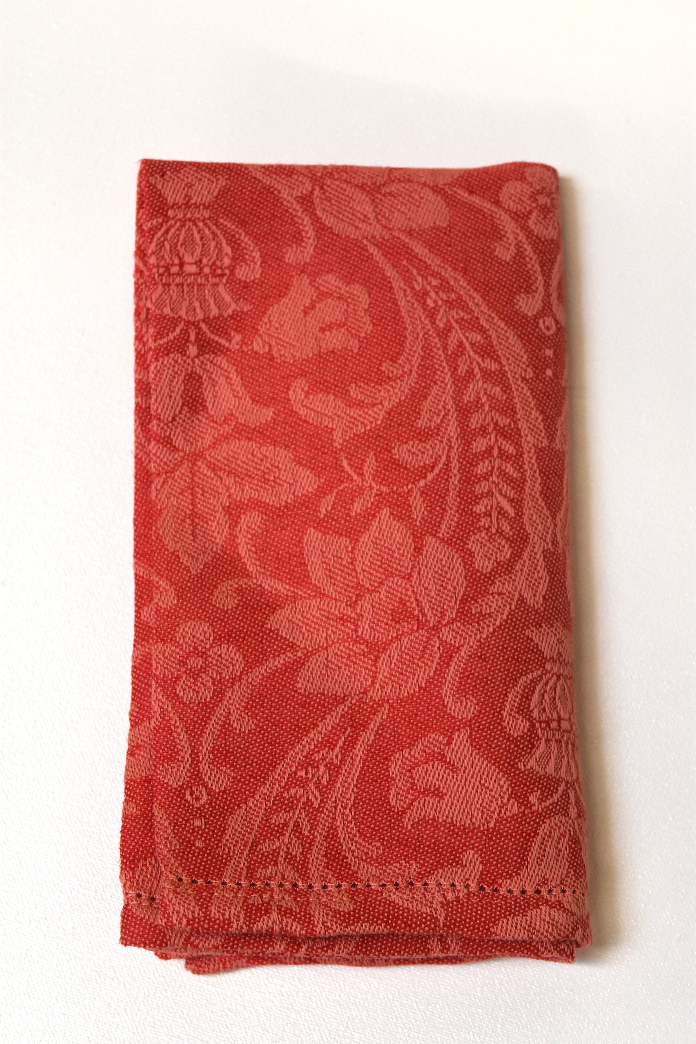 Set of Four  Italian Red Floral Hemstitch Busatti Napkin