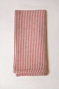 Set of Four Italian Red Striped Hemstitch Busatti Napkins