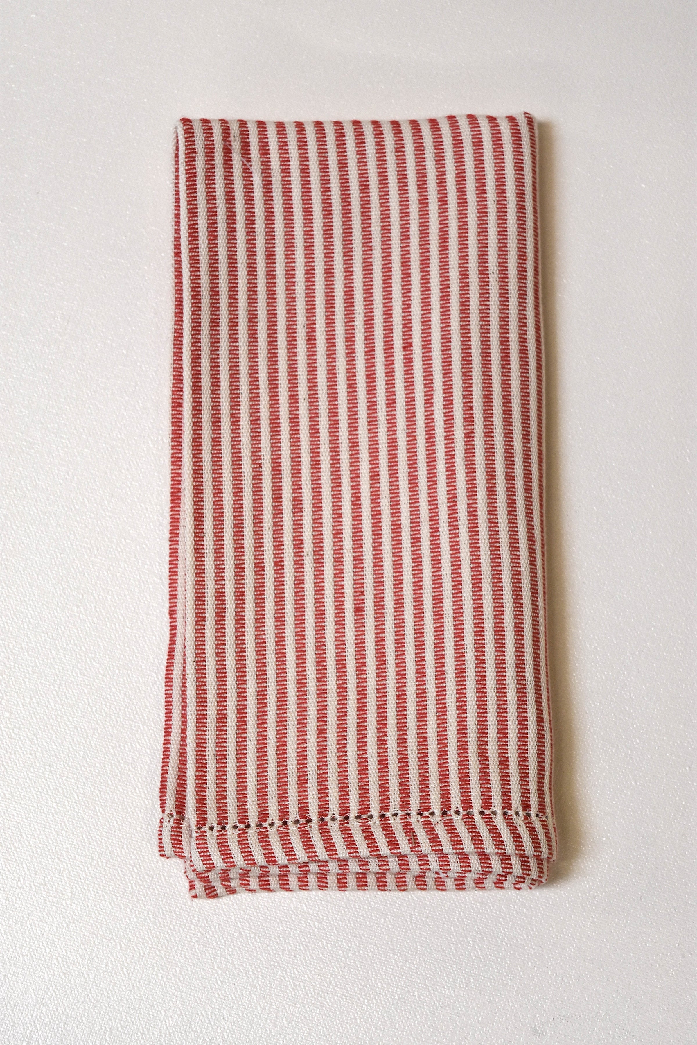 Set of Four Italian Red Striped Hemstitch Busatti Napkins