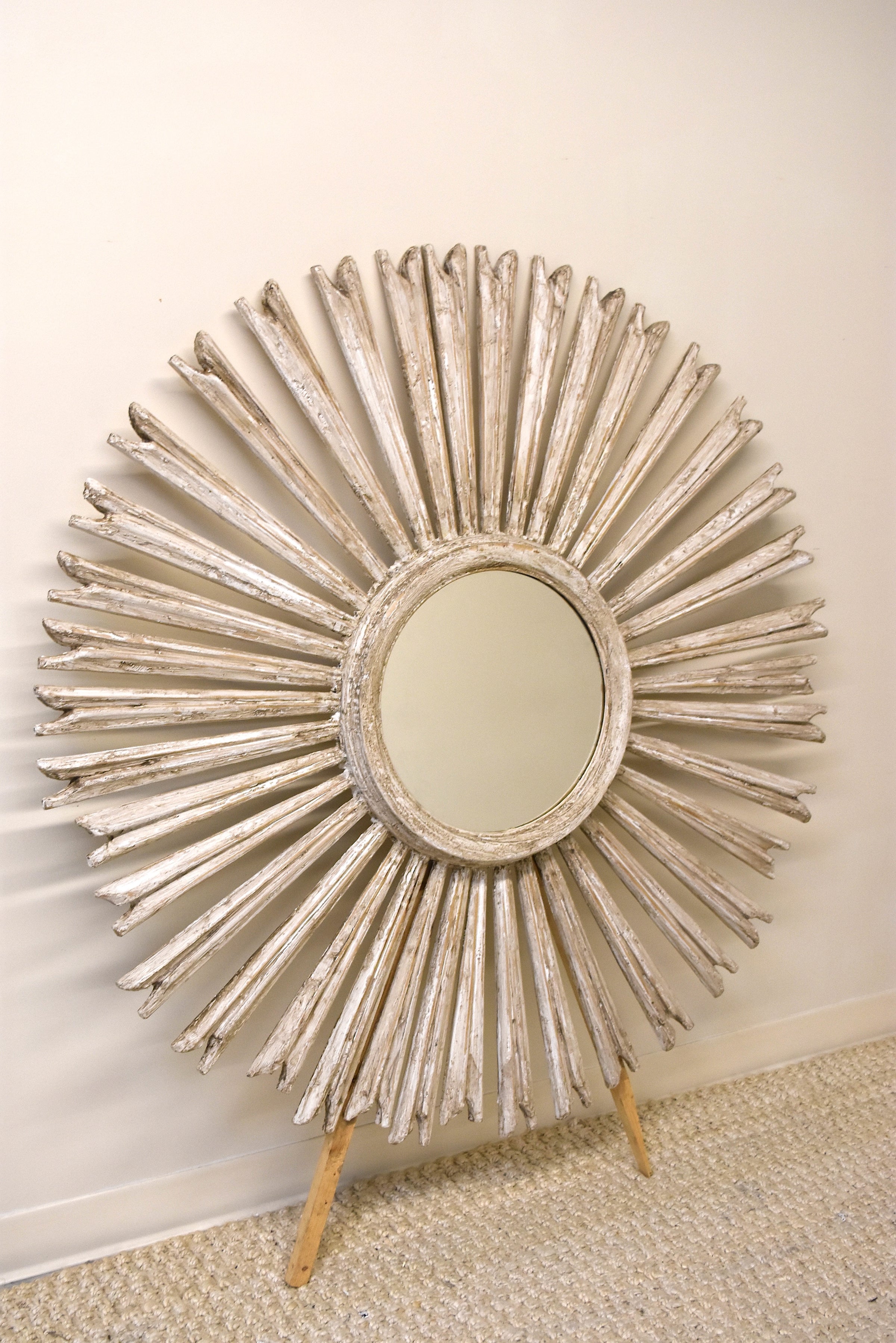 Italian Whitewash Sunburst Mirror