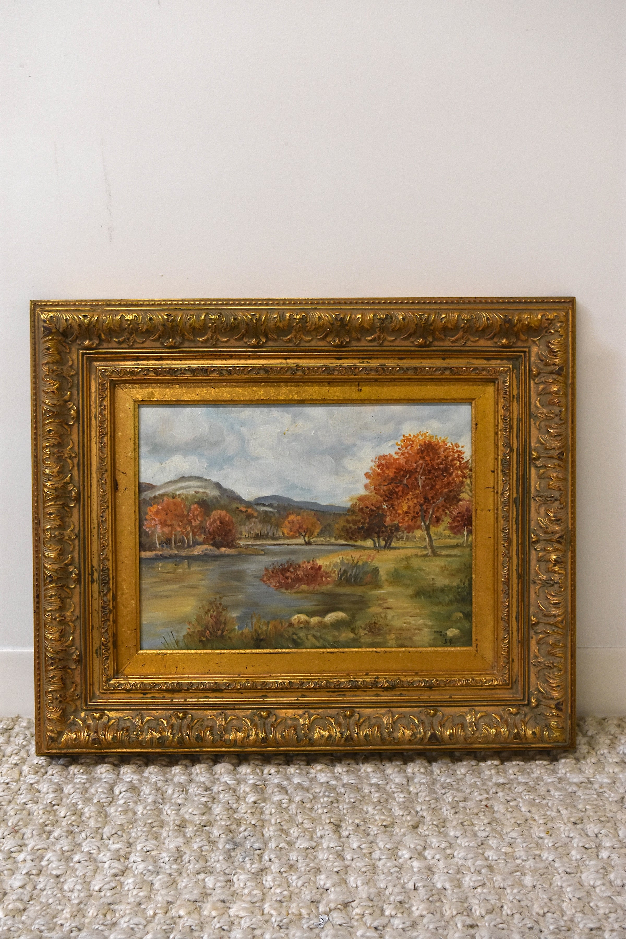 Vintage Wood Framed Nature Scenic Painting