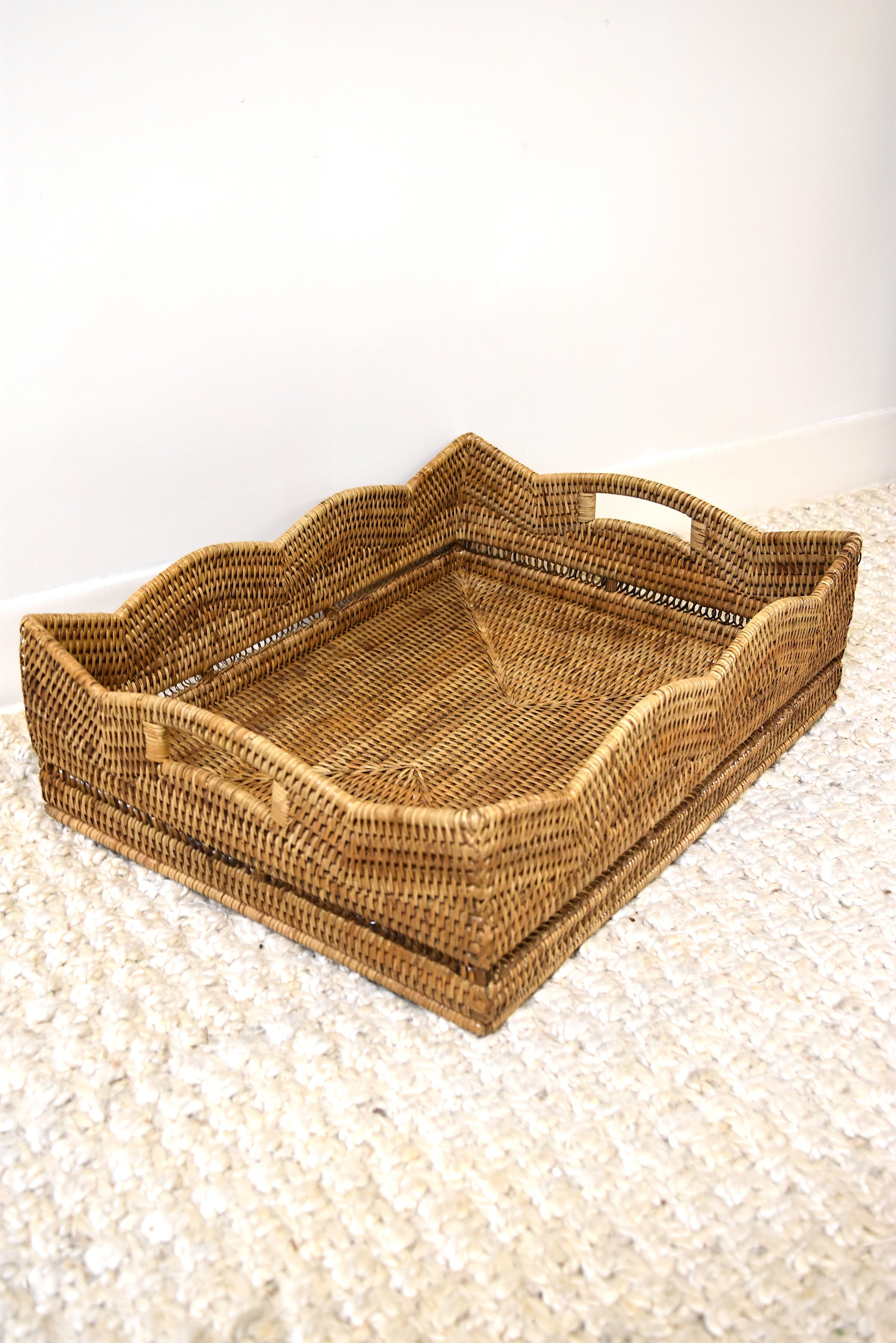 Large Honey Brown Wicker Scalloped Basket