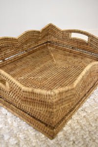 Large Honey Brown Wicker Scalloped Basket