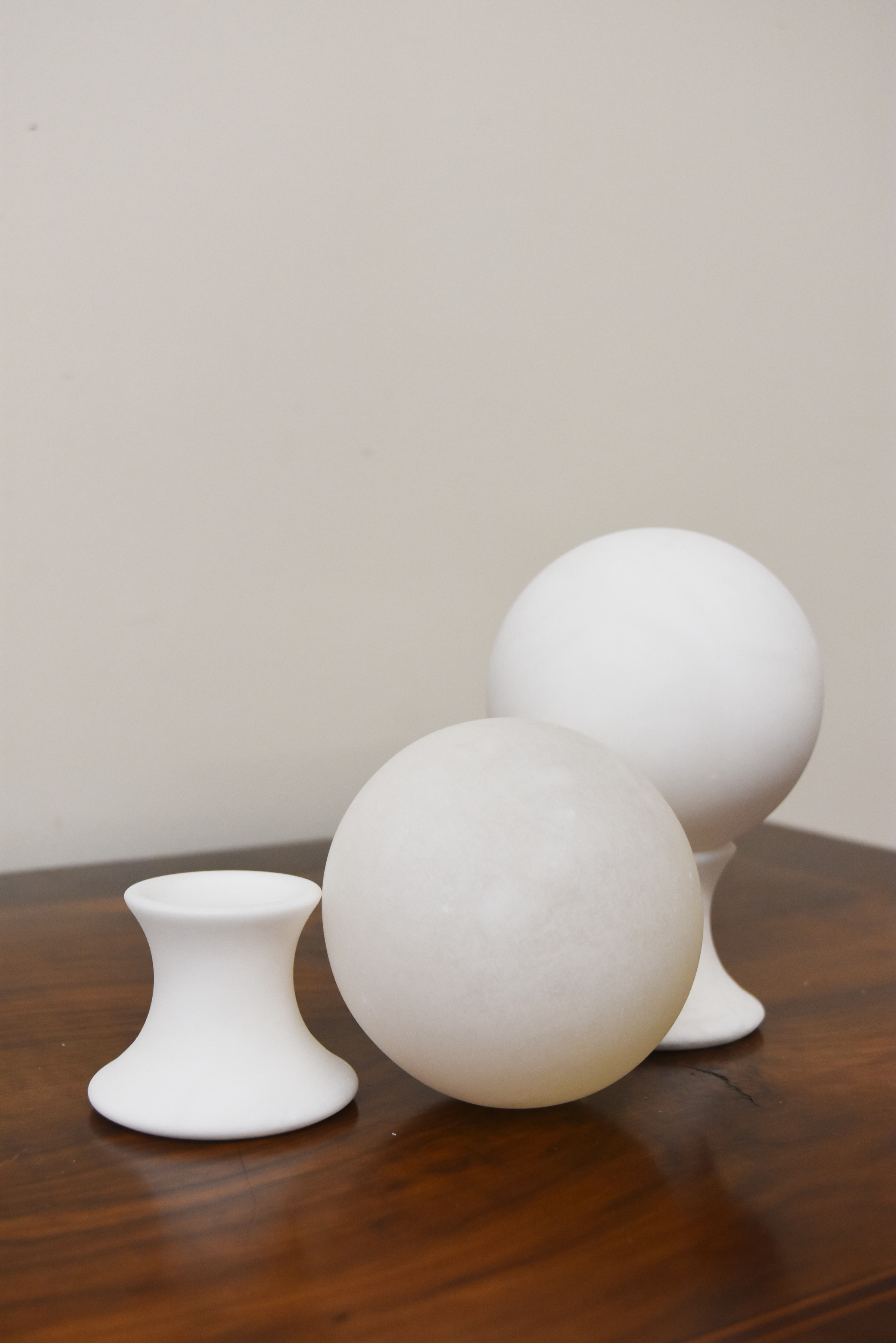 Pair of Small Alabaster Spheres on Stands