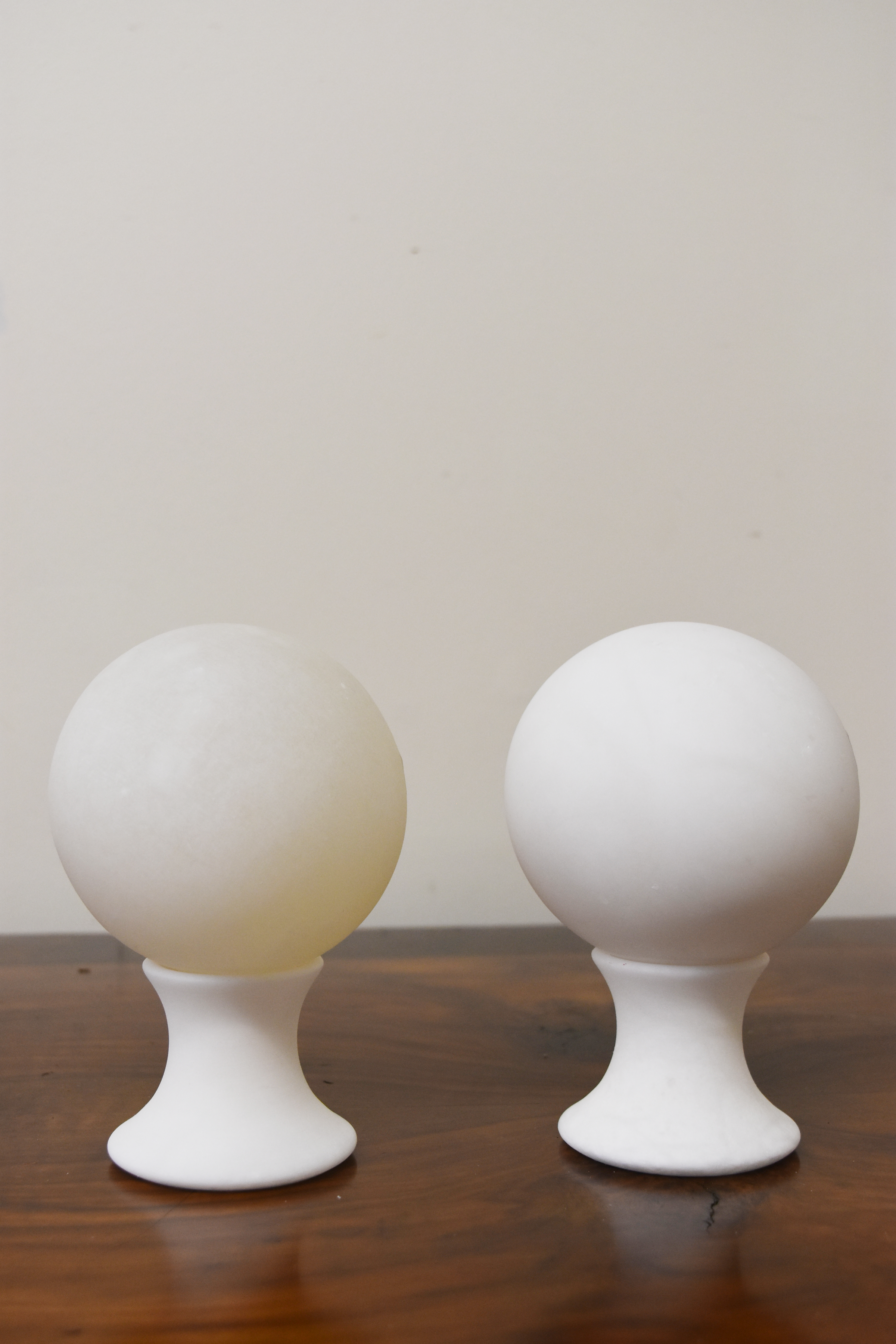 Pair of Small Alabaster Spheres on Stands