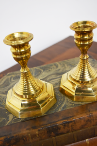 Pair of Brass Hexagonal Base Candlestick Holders