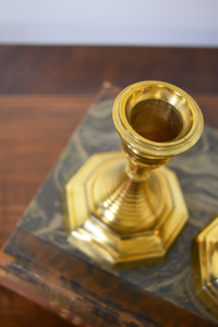 Pair of Brass Hexagonal Base Candlestick Holders