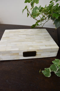 Medium Bone Inlay Box with Brass Accent