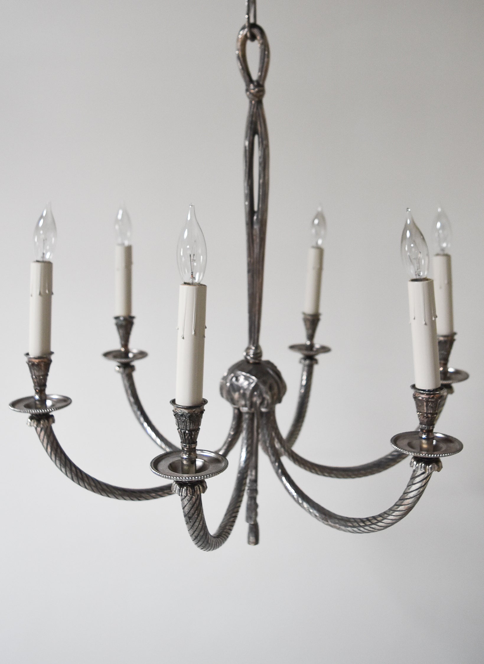 Silvered Bronze Chandelier with Tassels