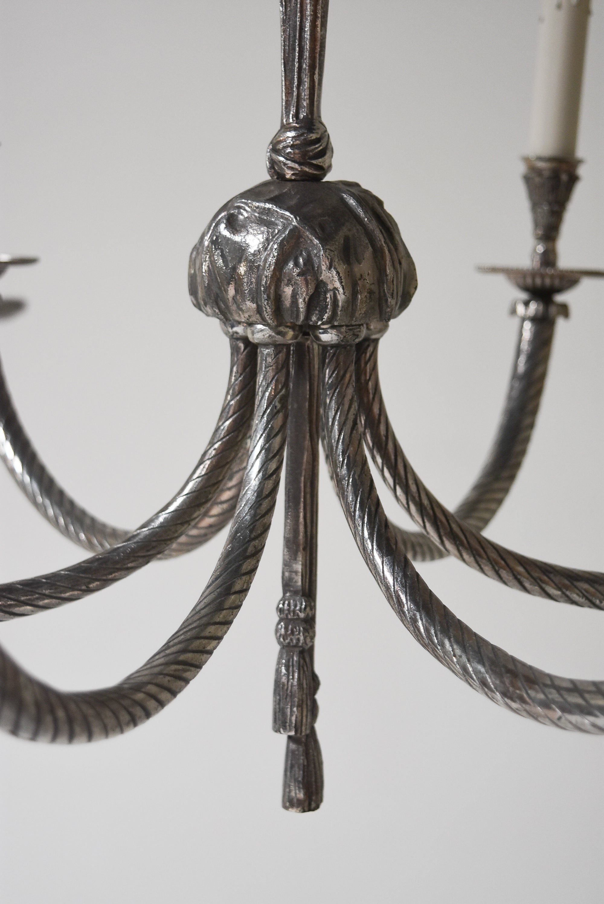 Silvered Bronze Chandelier with Tassels