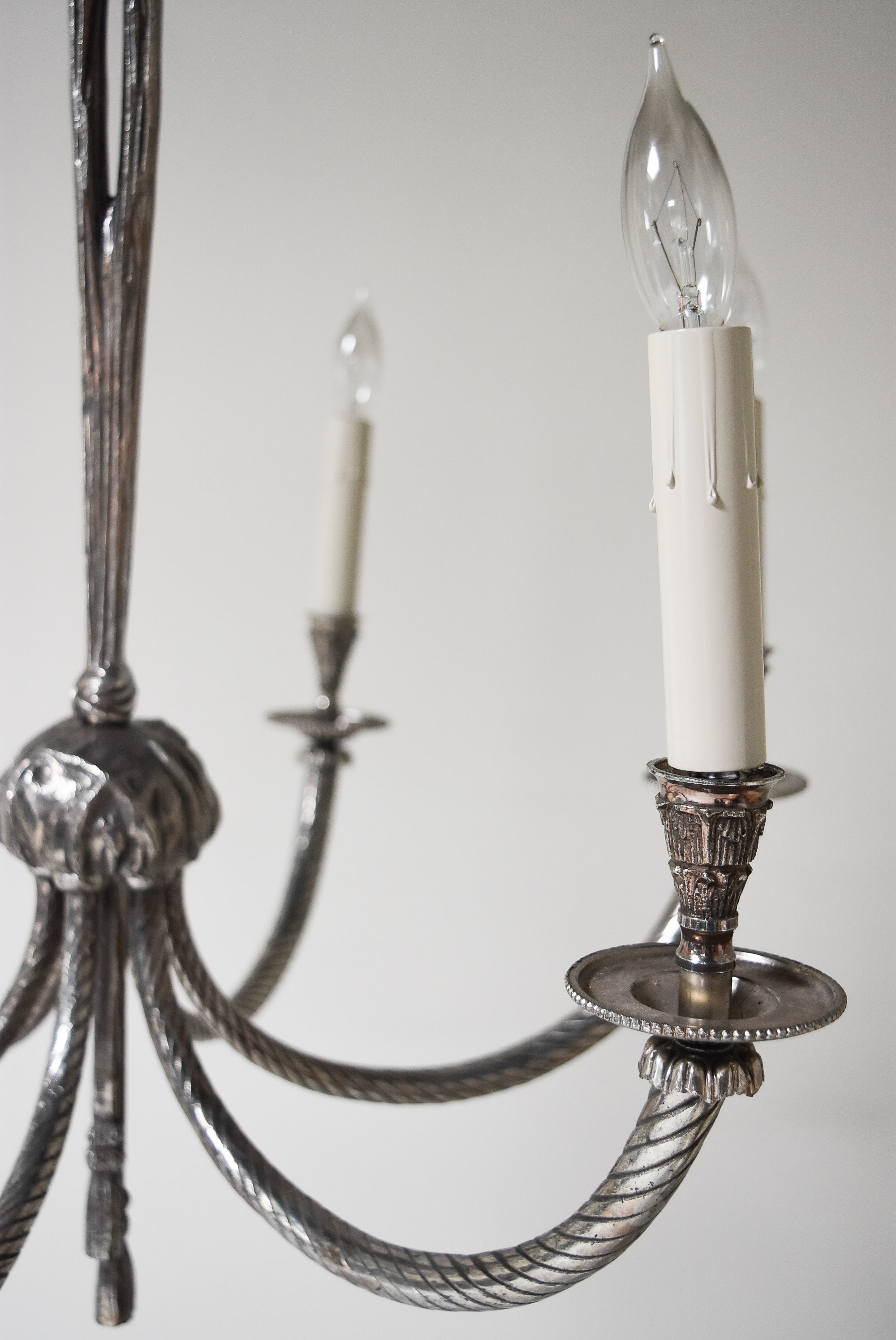 Silvered Bronze Chandelier with Tassels