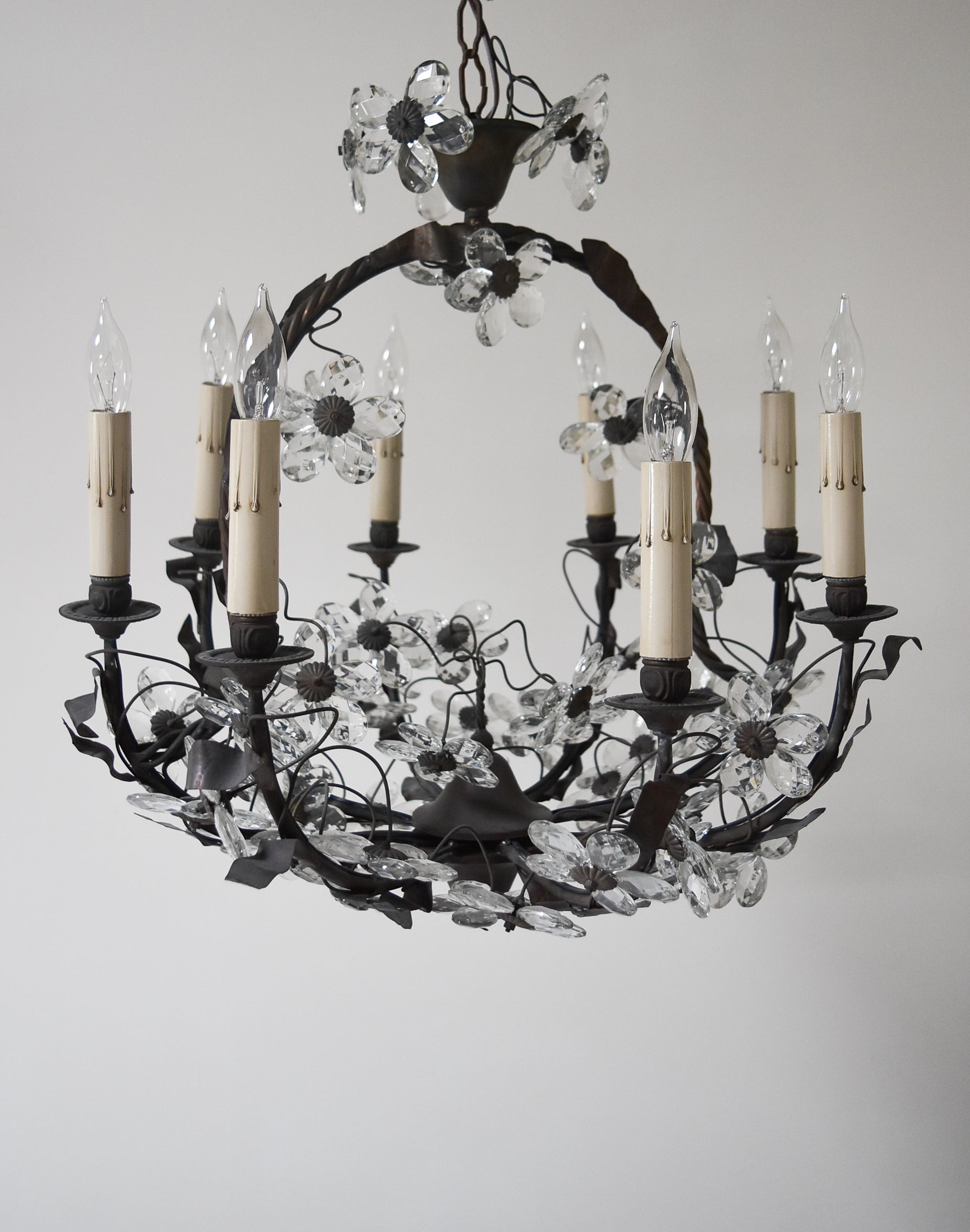Vintage Iron Flower Globe Chandelier