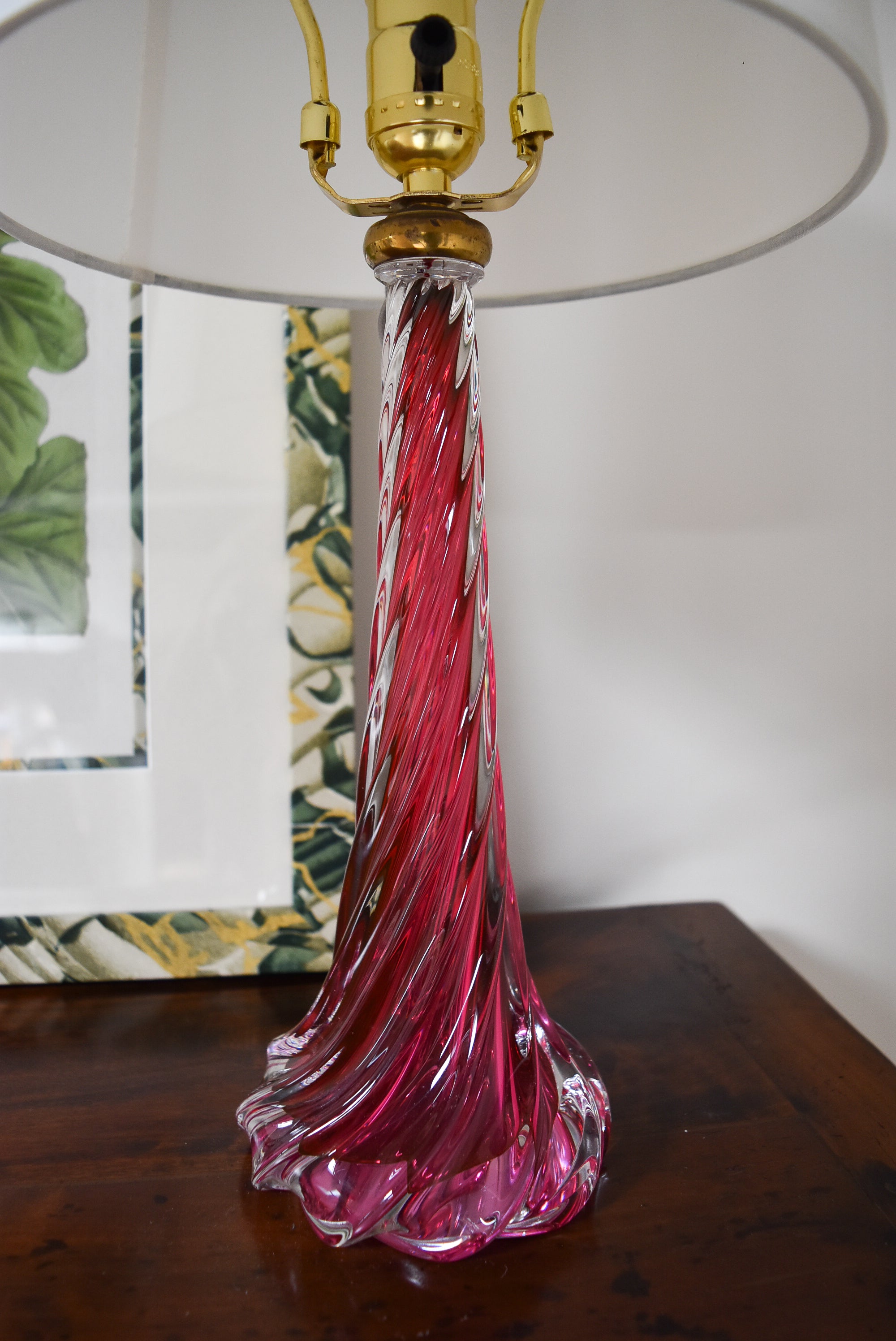 Pink Val Saint Lambert Glass Lamp