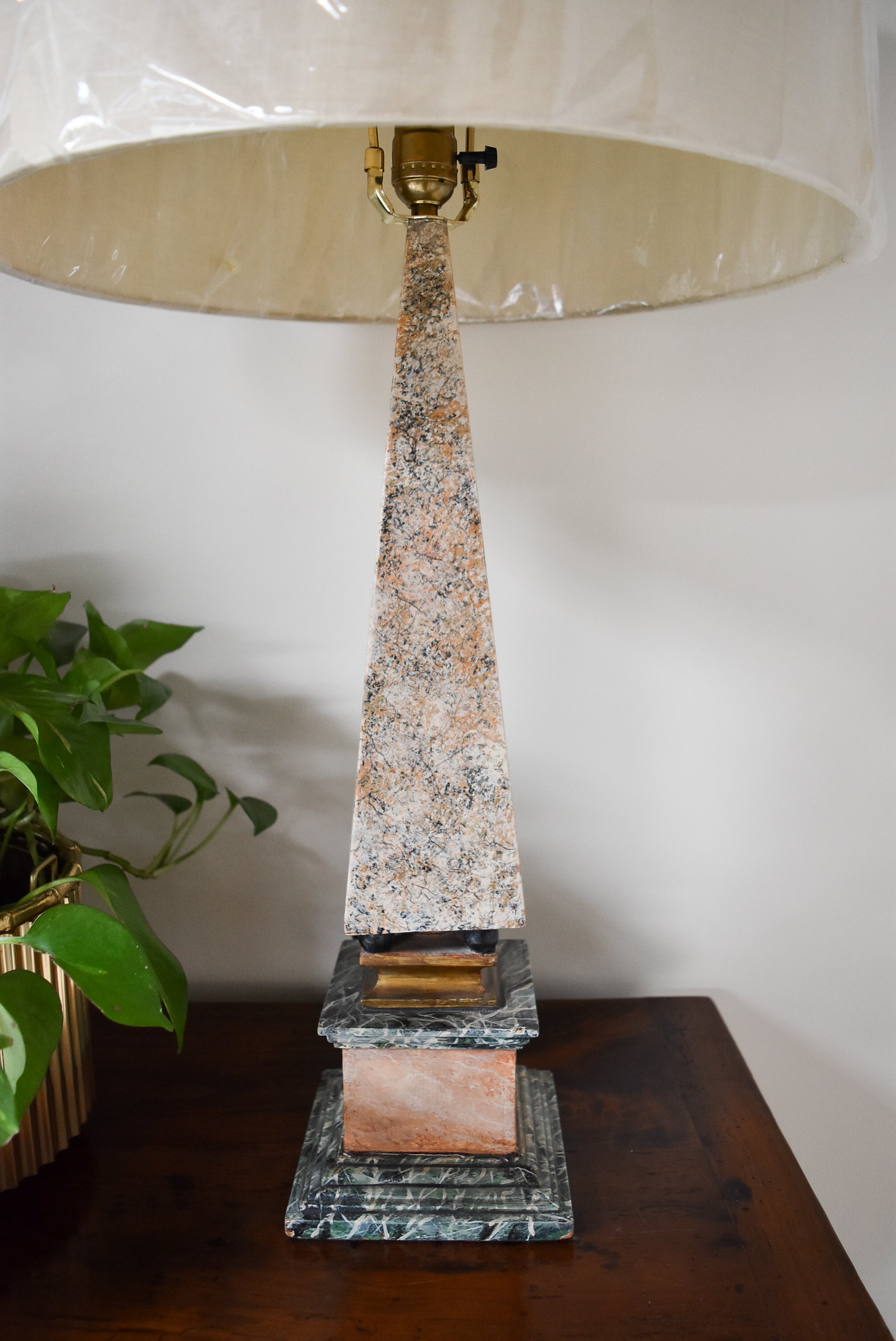 Pair of Vintage Hand Painted Obelisk Lamps