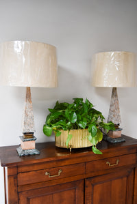 Pair of Vintage Hand Painted Obelisk Lamps