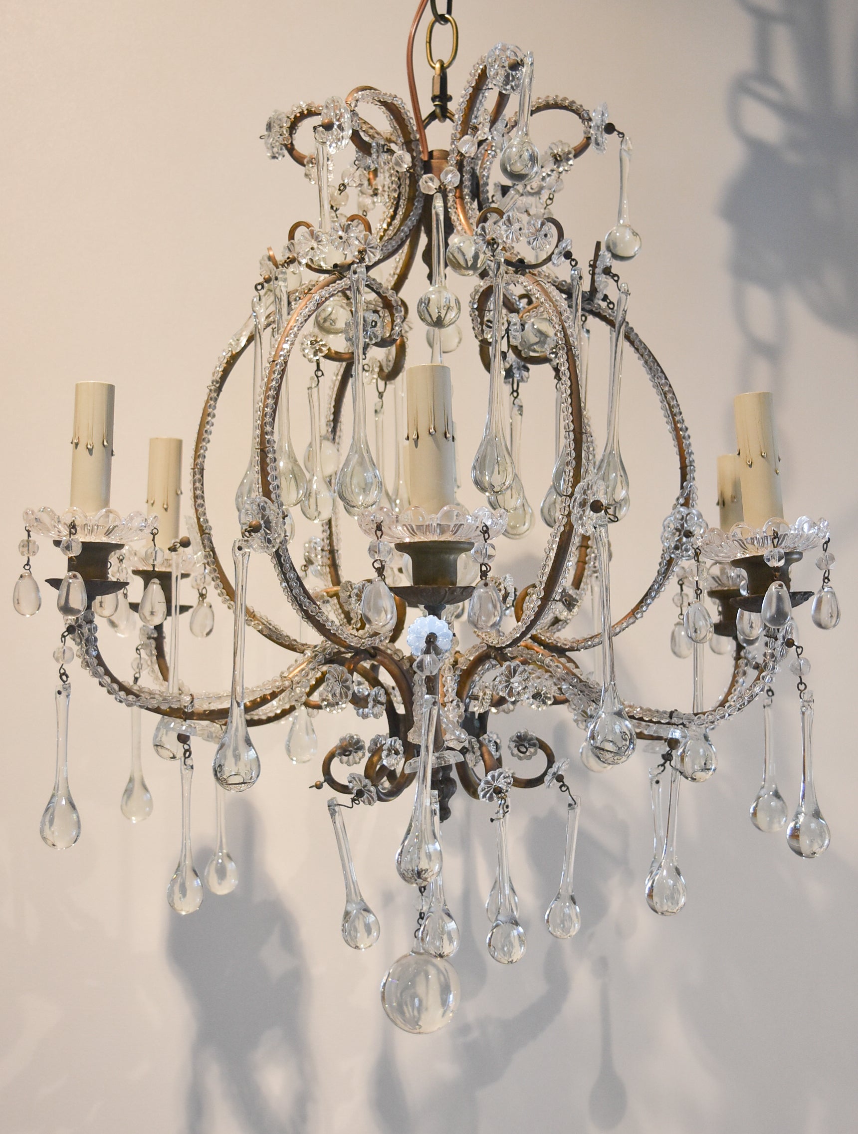 Antique French Bronze and Crystal Chandelier