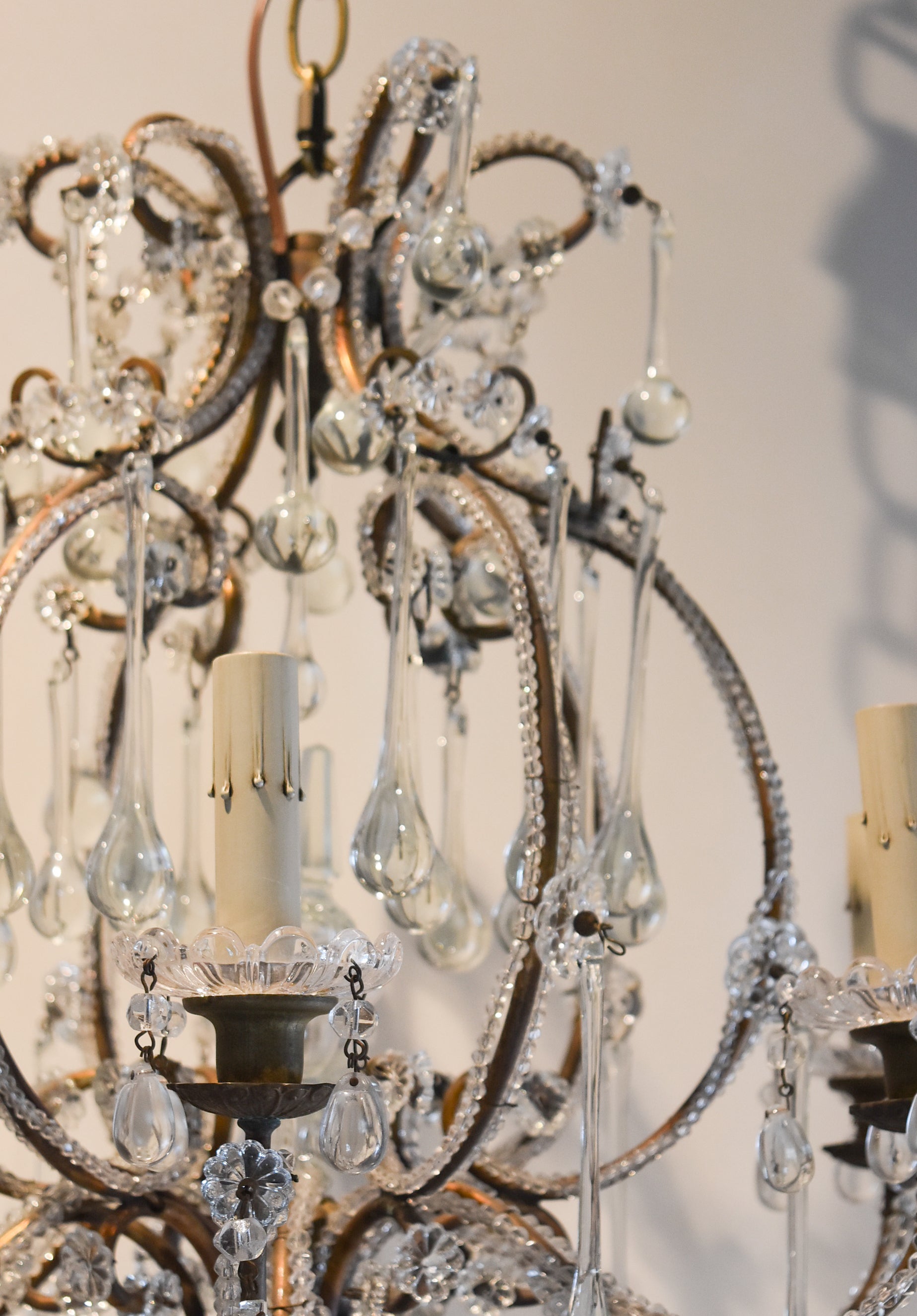 Antique French Bronze and Crystal Chandelier