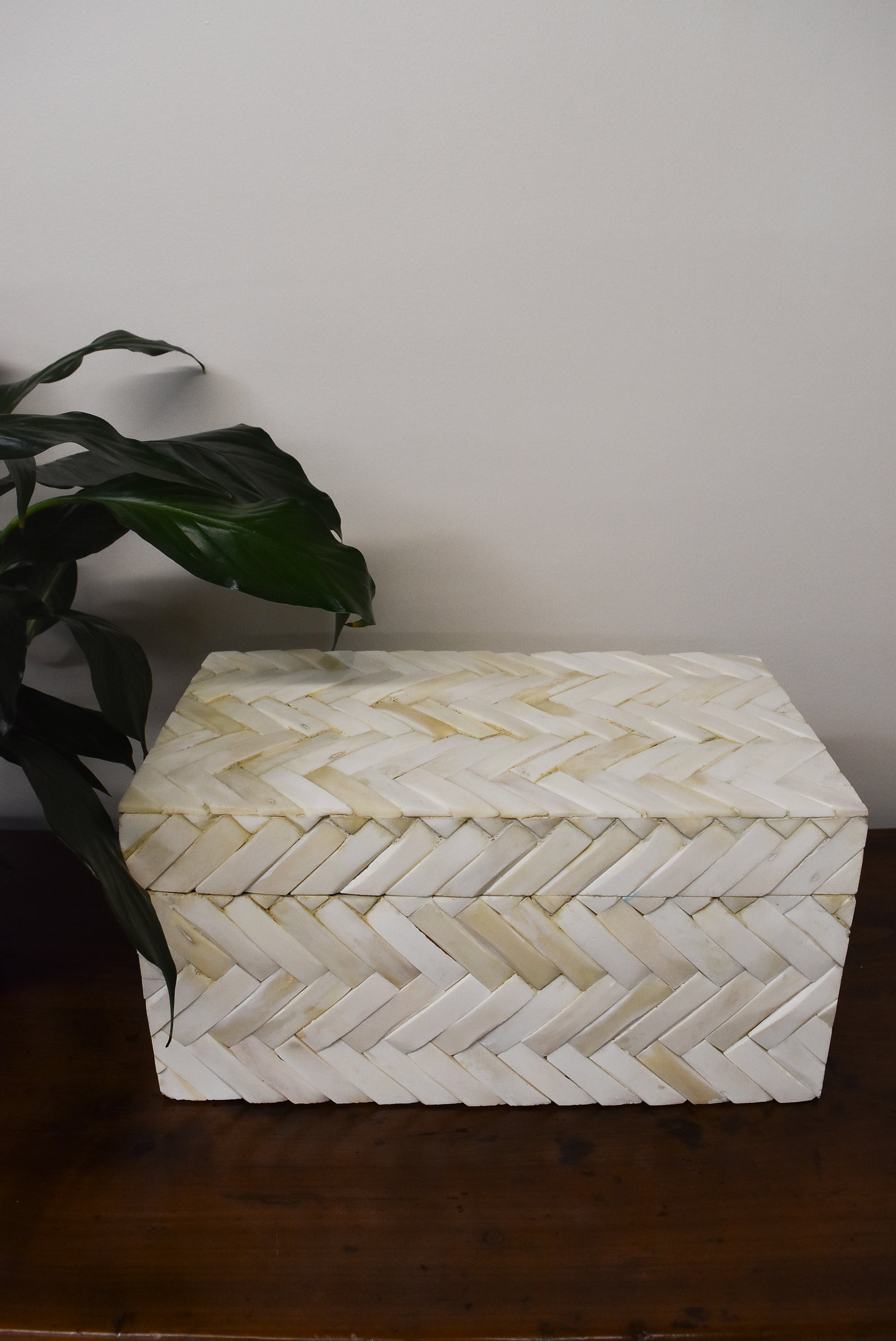 Large Cream Herringbone Inlay Bone Box