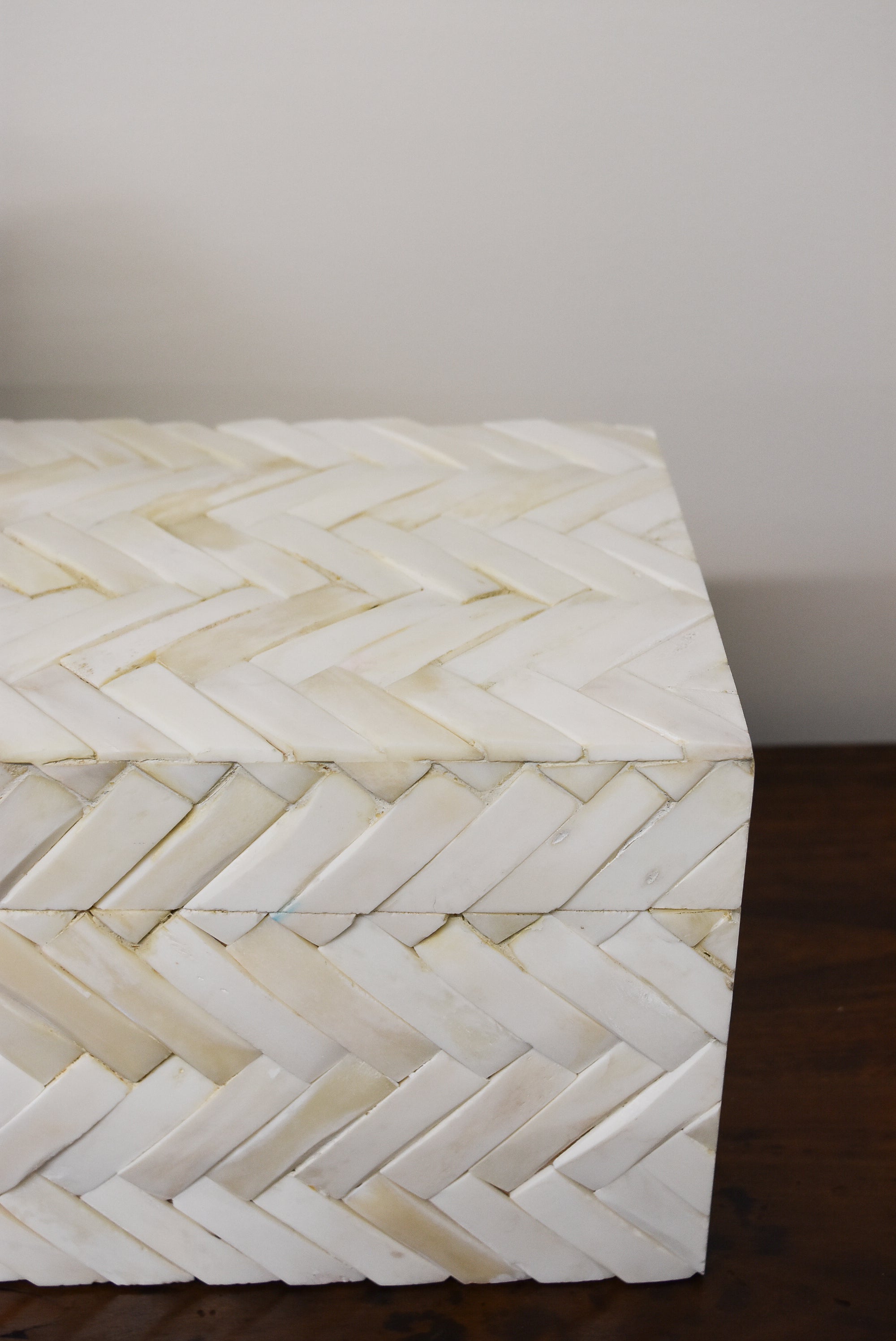 Large Cream Herringbone Inlay Bone Box