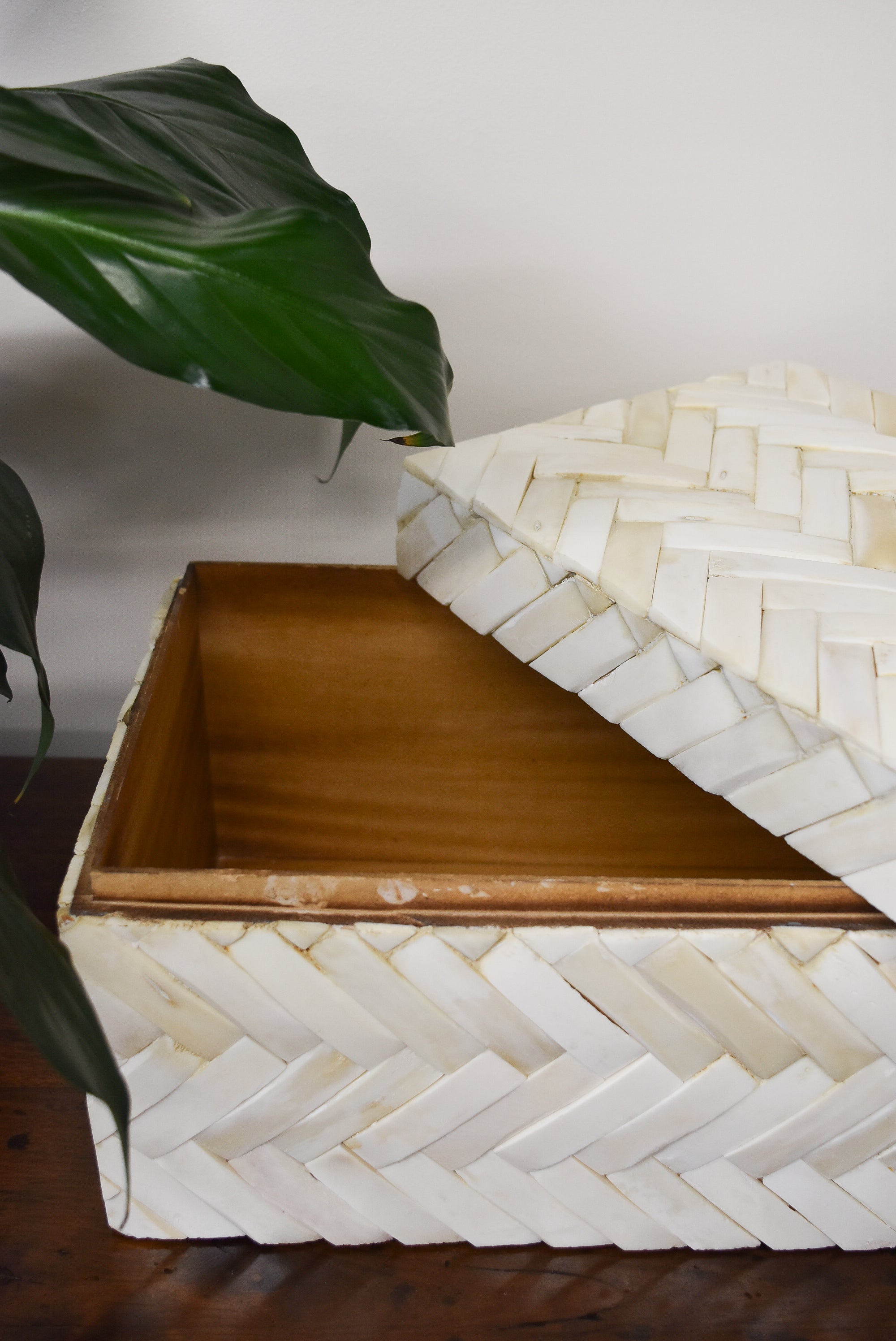 Large Cream Herringbone Inlay Bone Box